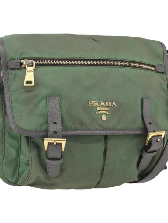 PRADA Shoulder Bag Nylon Green Gold Auth - Picture 1 of 16